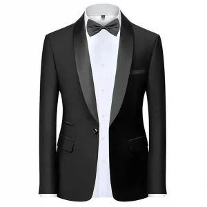 Mens Blazer Slim Fit Suit Jacket 1 Button Velvet Shawl Collar Wedding Formal Suit Jacket