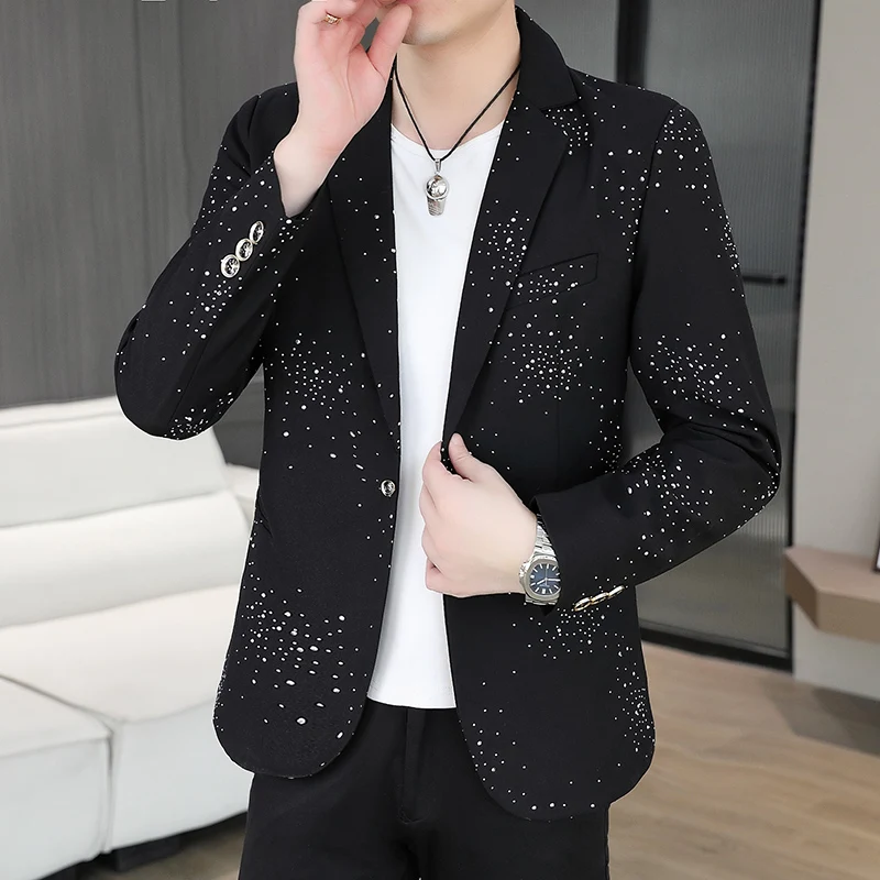 The autumn suit is a trendy, cool and high-end style with a hot diamond design. It is a fashionable young man's suit jacket - Image 2