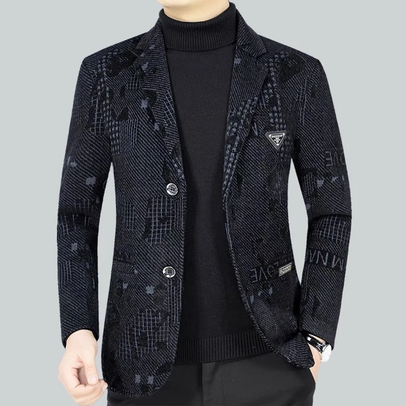 Blazer New Men's Fashionable Business Wedding Banquet Casual Hosting Dress for High-end Middle-aged Woolen Performances Blazer