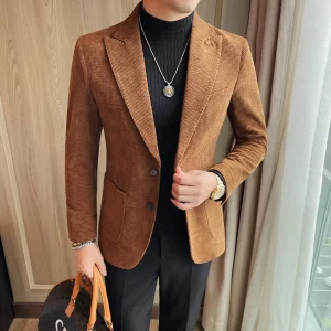 High-quality and fashionable men's long-sleeved suit jacket, new fitted business casual suit corduroy suit