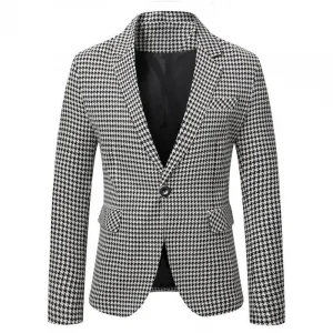 Men's Street Style Checkered Blazer - Loose Fit Casual Suit Jacket Spring Autumn Wear