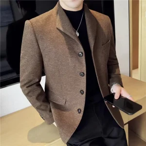 Autumn Winter High Quality Thick Woolen Blazers Men Solid Color Smart Casual Suit Coats Mens Fashion Turn Down Collar Blazer