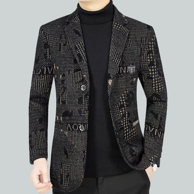 Blazer New Men's Fashionable Business Wedding Banquet Casual Hosting Dress for High-end Middle-aged Woolen Performances Blazer - Image 2