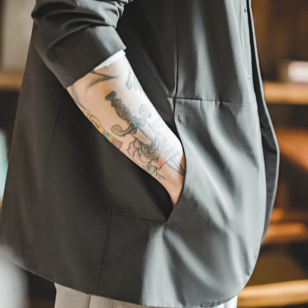 Maden Men Casual Collarless Grey Suit Jacket Functional Commuter Versatile Jacket Men's Clothing Solid Color Casual Blazers - Image 2