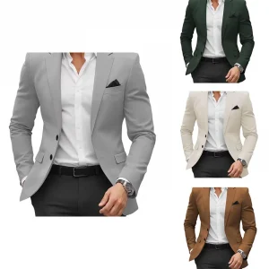 Fashionable Flared Pockets Men's Blazer Jacket Polyester Fabric Slim Fit Accentuates Waistline Popular Spring and Autumn Style