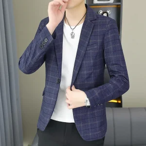 High-quality new checkered fashionable and stylish suit for men, young business fitted small suit, formal single jacket for men
